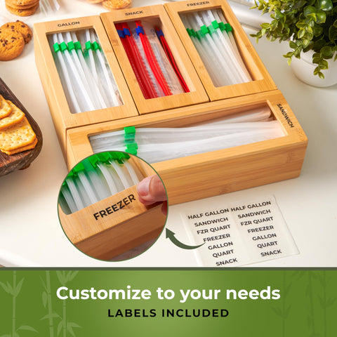 Woodenhouse bamboo baggie organizer designed to fit gallon and quart bags