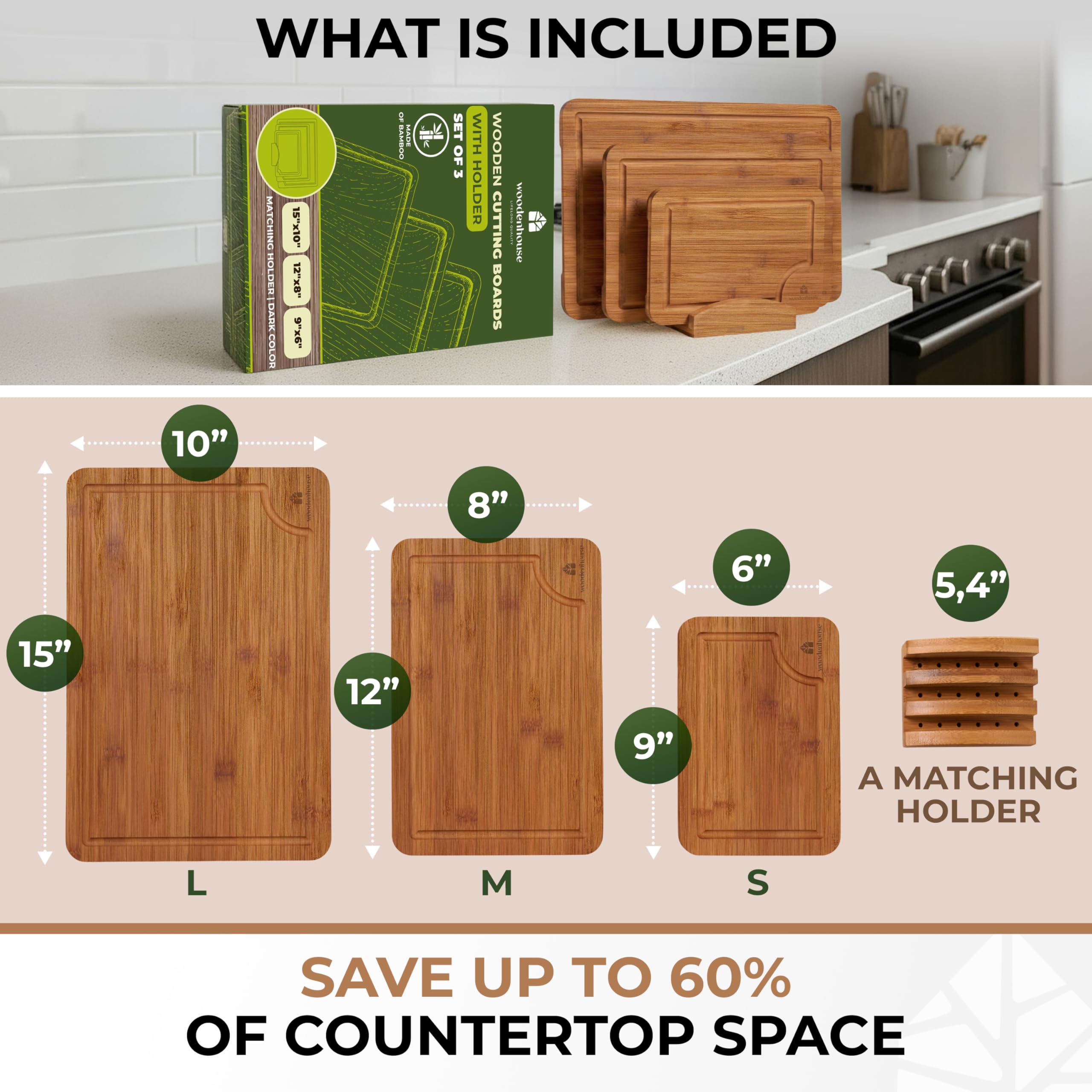 Woodenhouse cutting board with juice grooves catching liquids during prep.