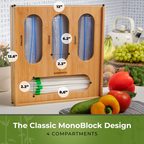Woodenhouse Bamboo Storage Bag Organizer back refill slot enables quick restocking of bags