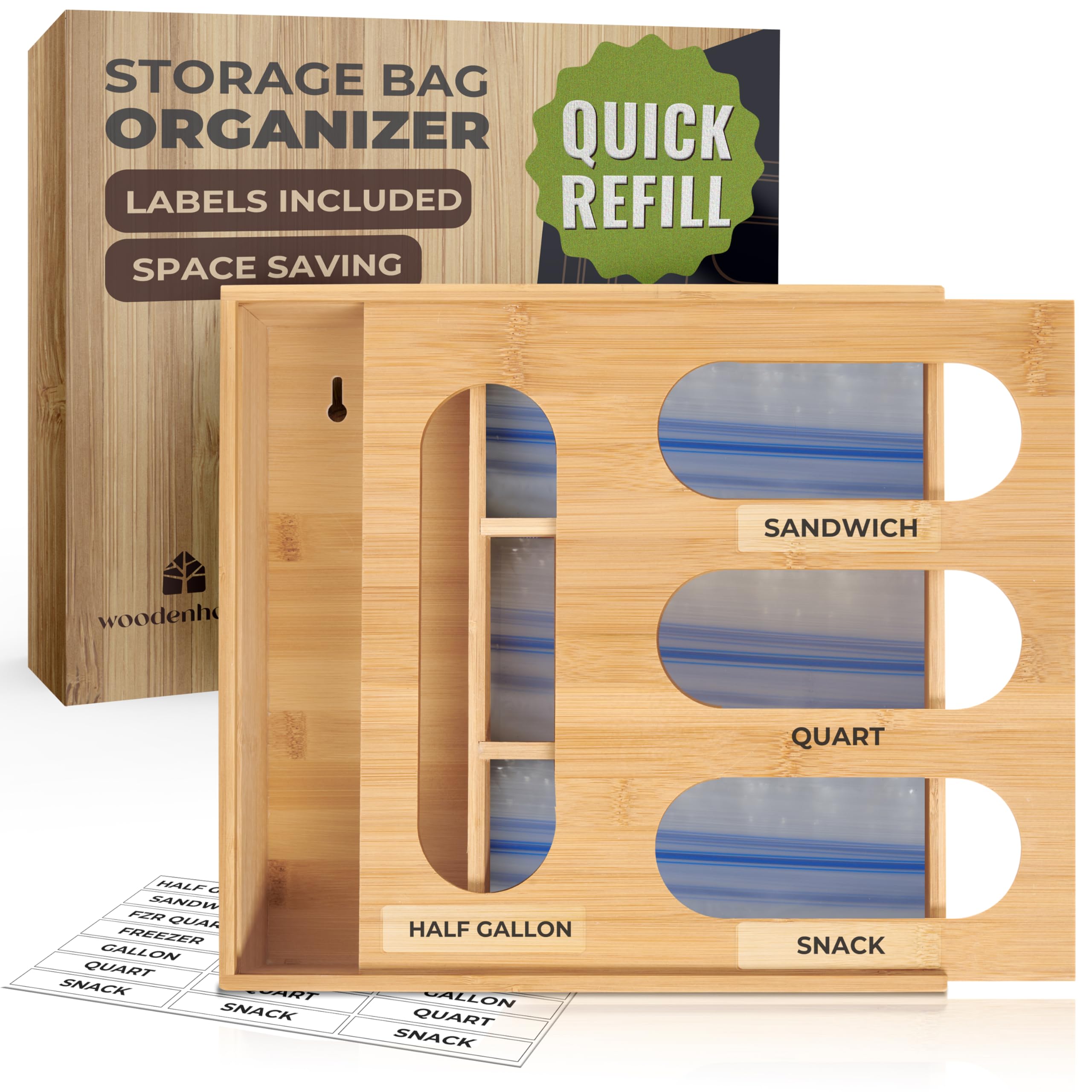 Woodenhouse Bamboo Storage Bag Organizer front view highlights compact monoblock design for tidy drawers