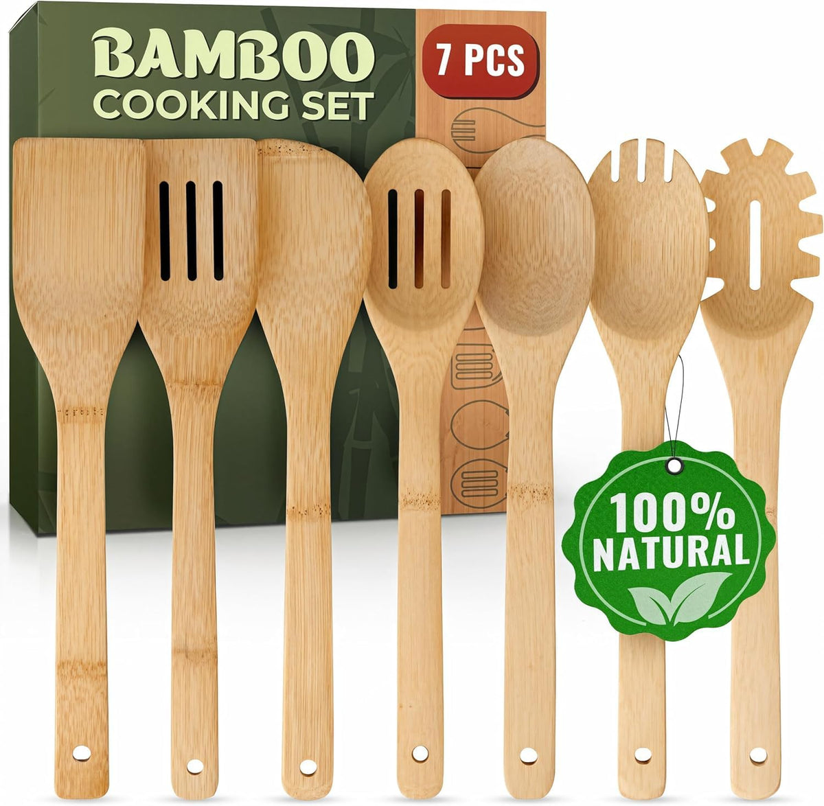 Woodenhouse bamboo utensils slotted round spatula for gentle turning on non-stick pans