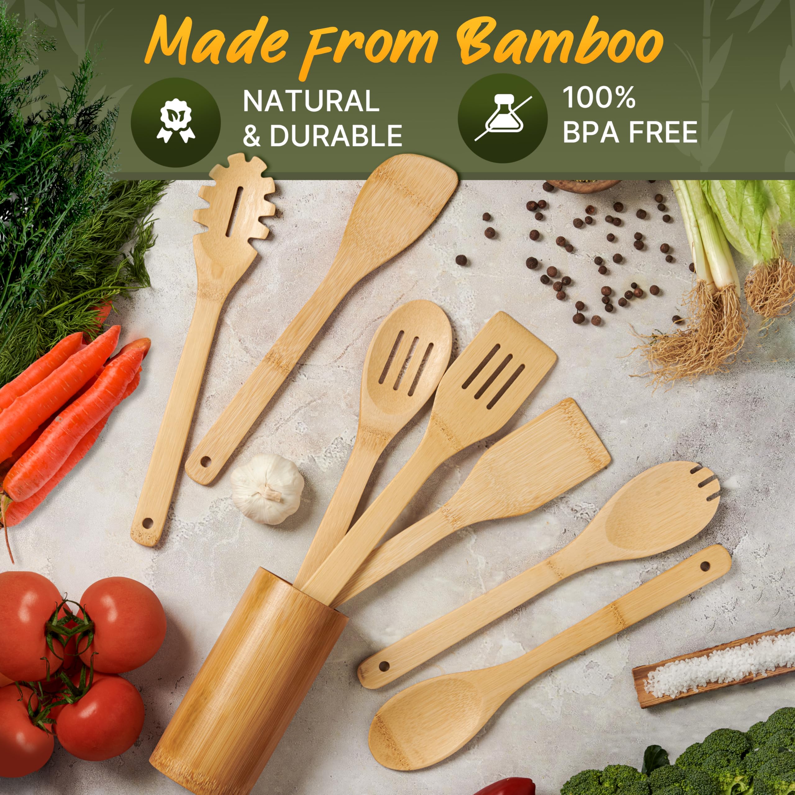 WoodenHouse Bamboo Utensils frying spatula designed to flip safely on nonstick surfaces