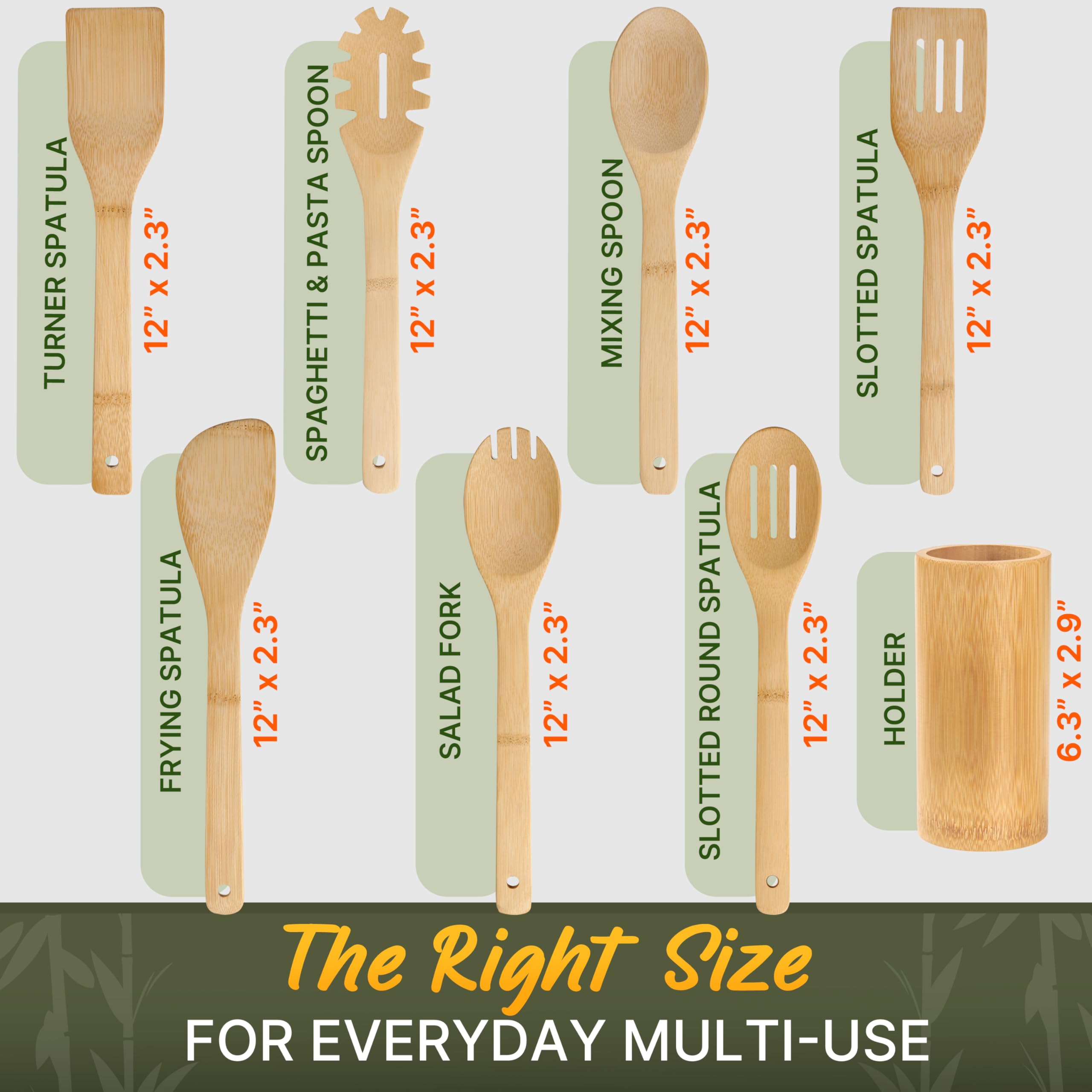 WoodenHouse Bamboo Utensils slotted round spatula ready for nonstick pans without scratching