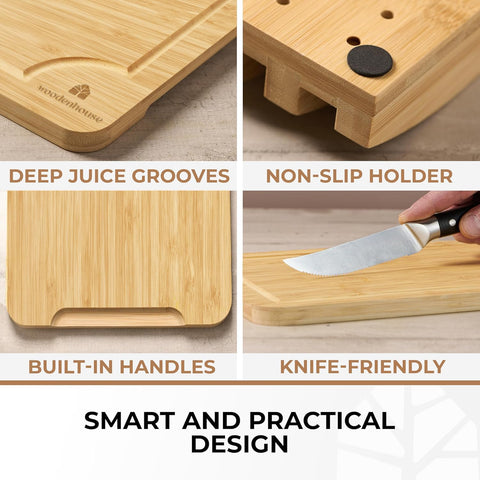 Woodenhouse cutting-board holder close-up showing organized storage