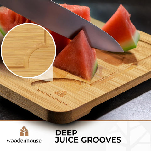Woodenhouse deep juice grooves on board for liquid containment