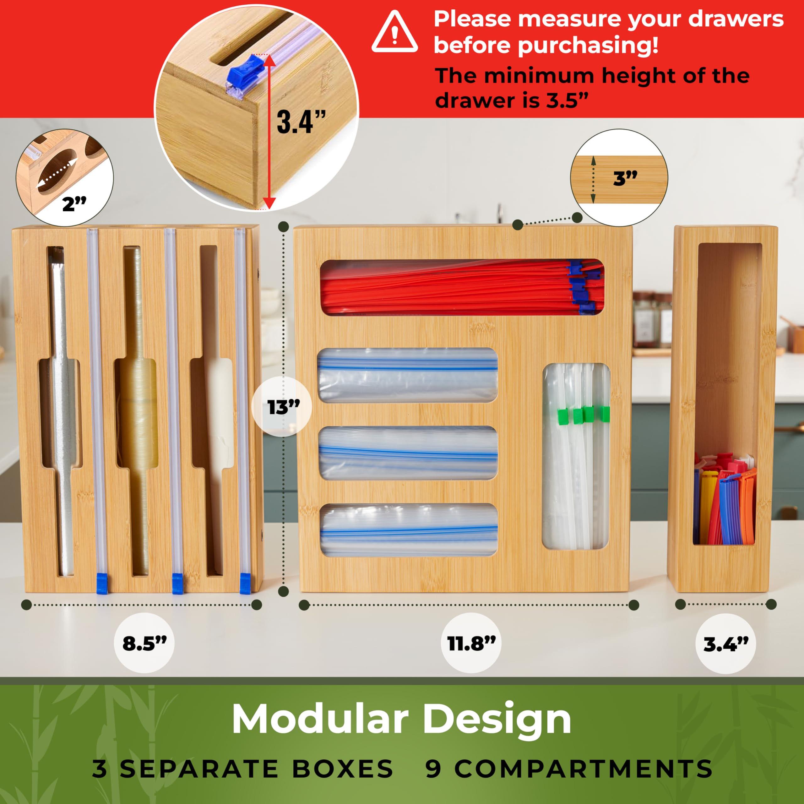 Woodenhouse drawer-bag-organizer neatly arranges bags and saves drawer space.