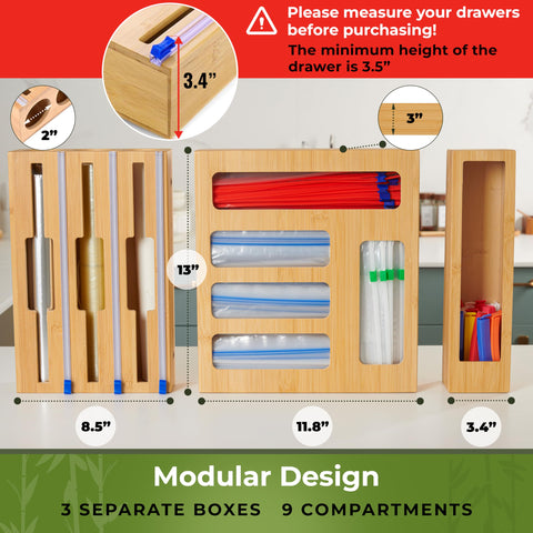 Woodenhouse drawer-bag-organizer neatly arranges bags and saves drawer space.