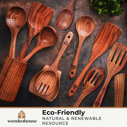 Woodenhouse easy-care hand wash guidance for teak utensils and maintenance.