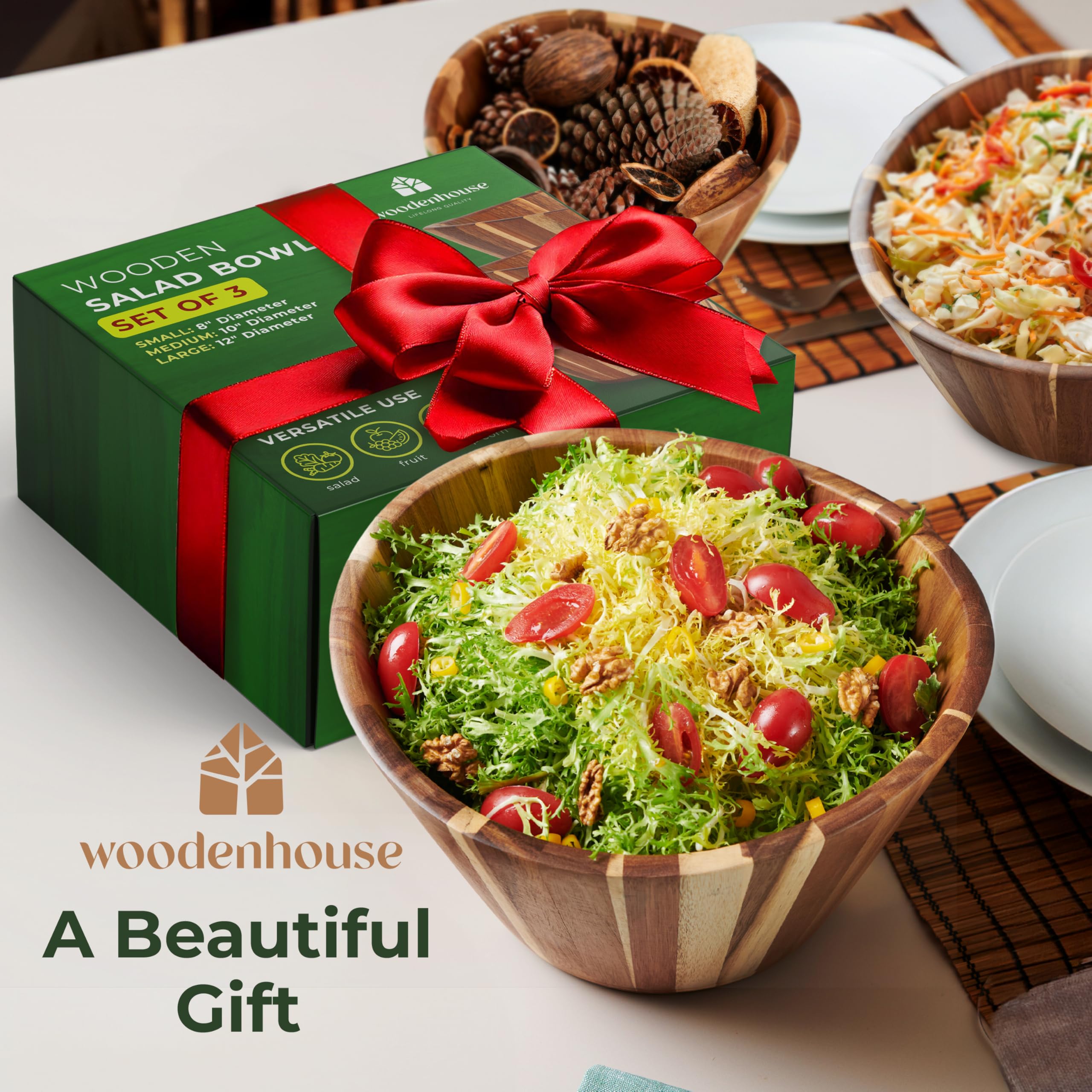 Woodenhouse gift-worthy wooden bowl set for housewarmings and celebrations.
