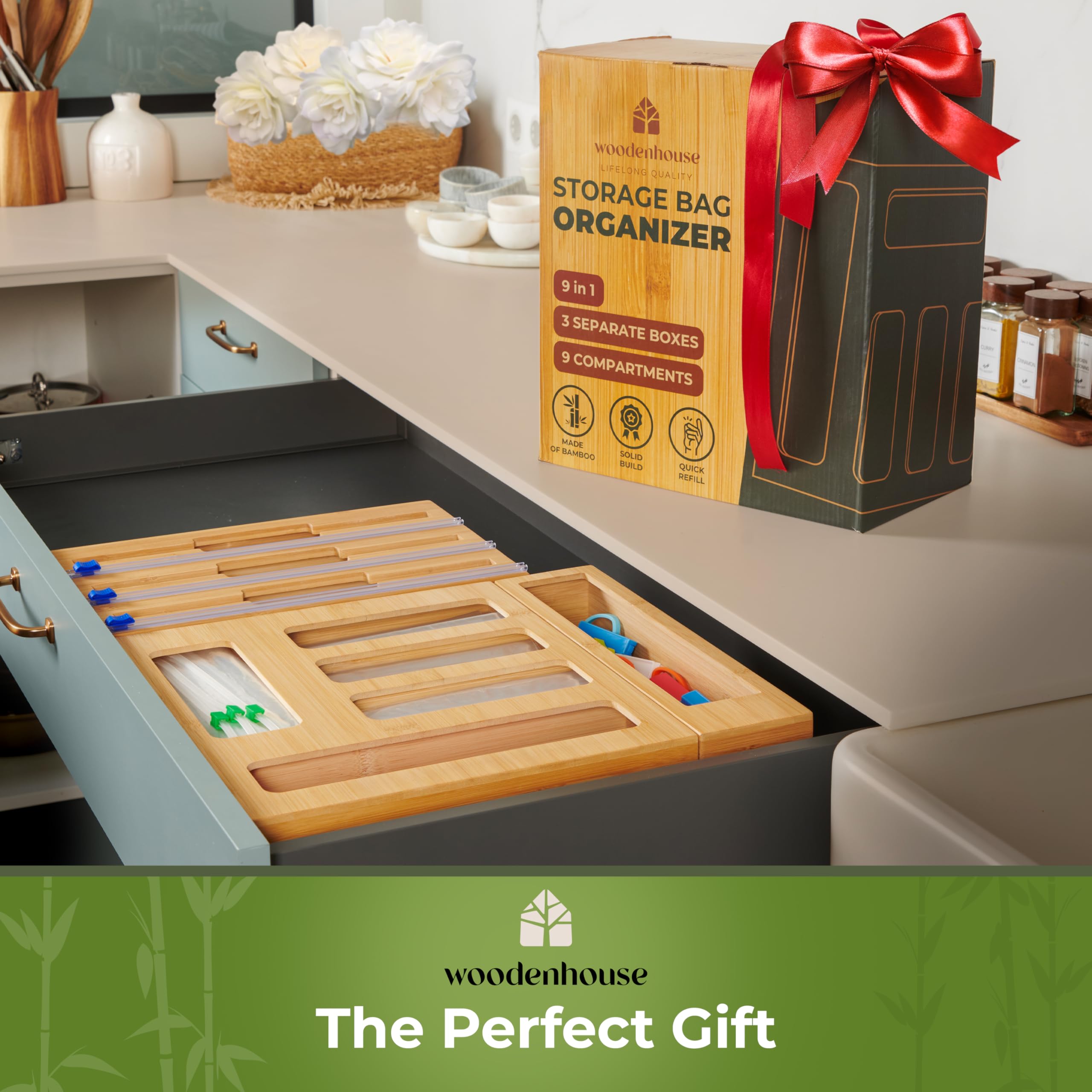 Woodenhouse quick-refill-top makes restocking bags fast and convenient.