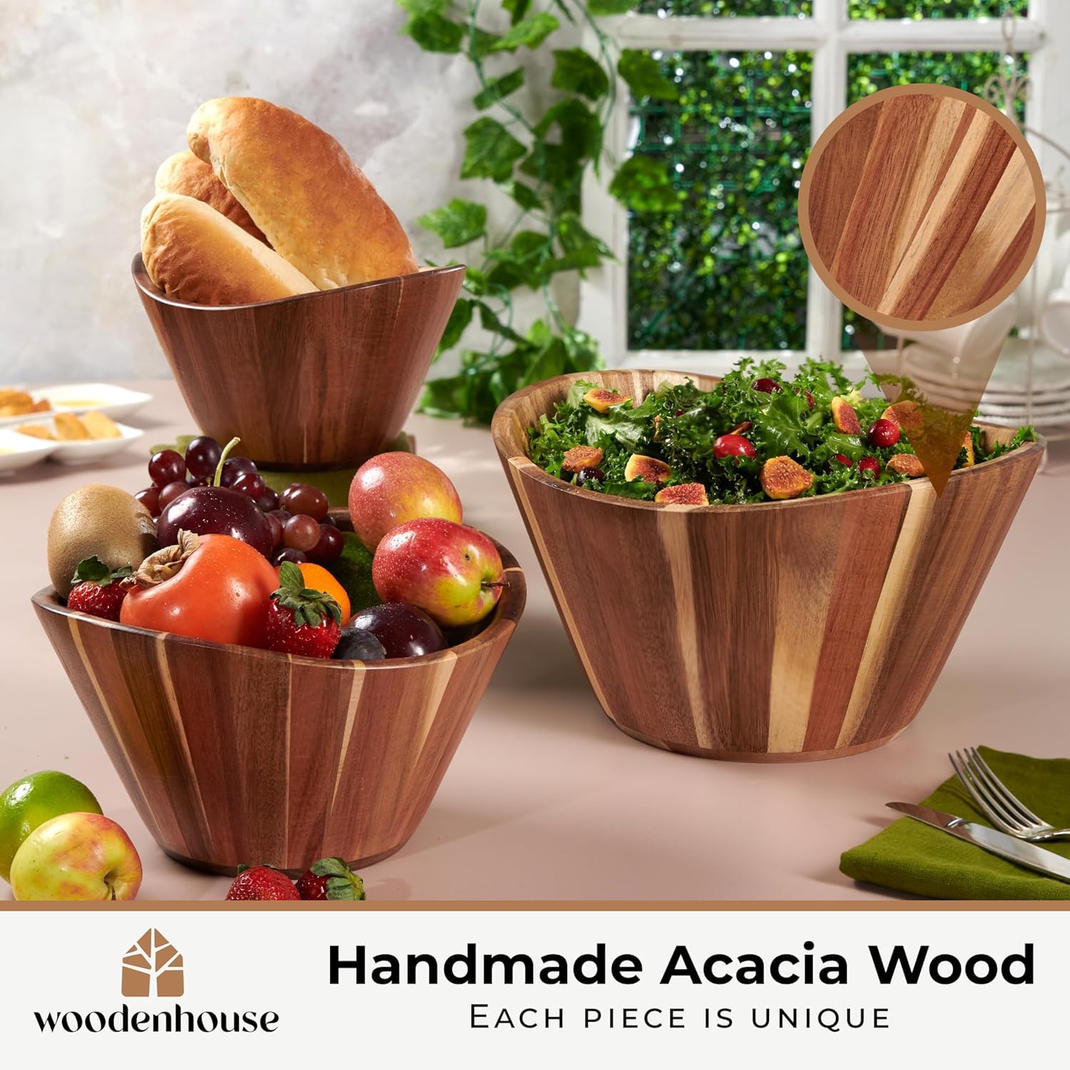 Woodenhouse 10-inch salad bowl with rustic charm for everyday dining.