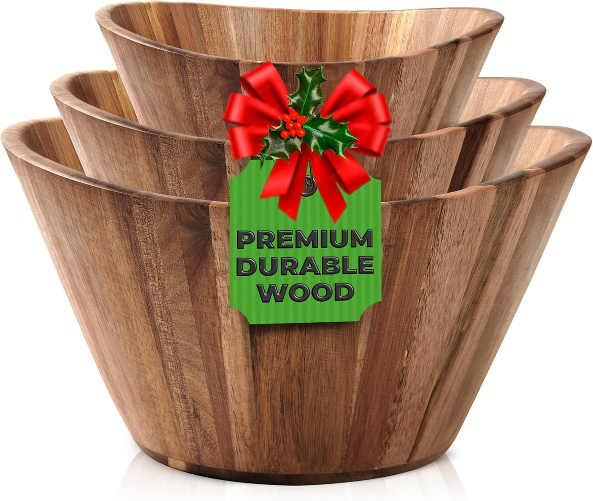 Woodenhouse 12-inch salad bowl showing natural grain for elegant large-salad serving.