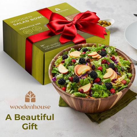 Woodenhouse natural-toned bowl shines on dining table during dinner.