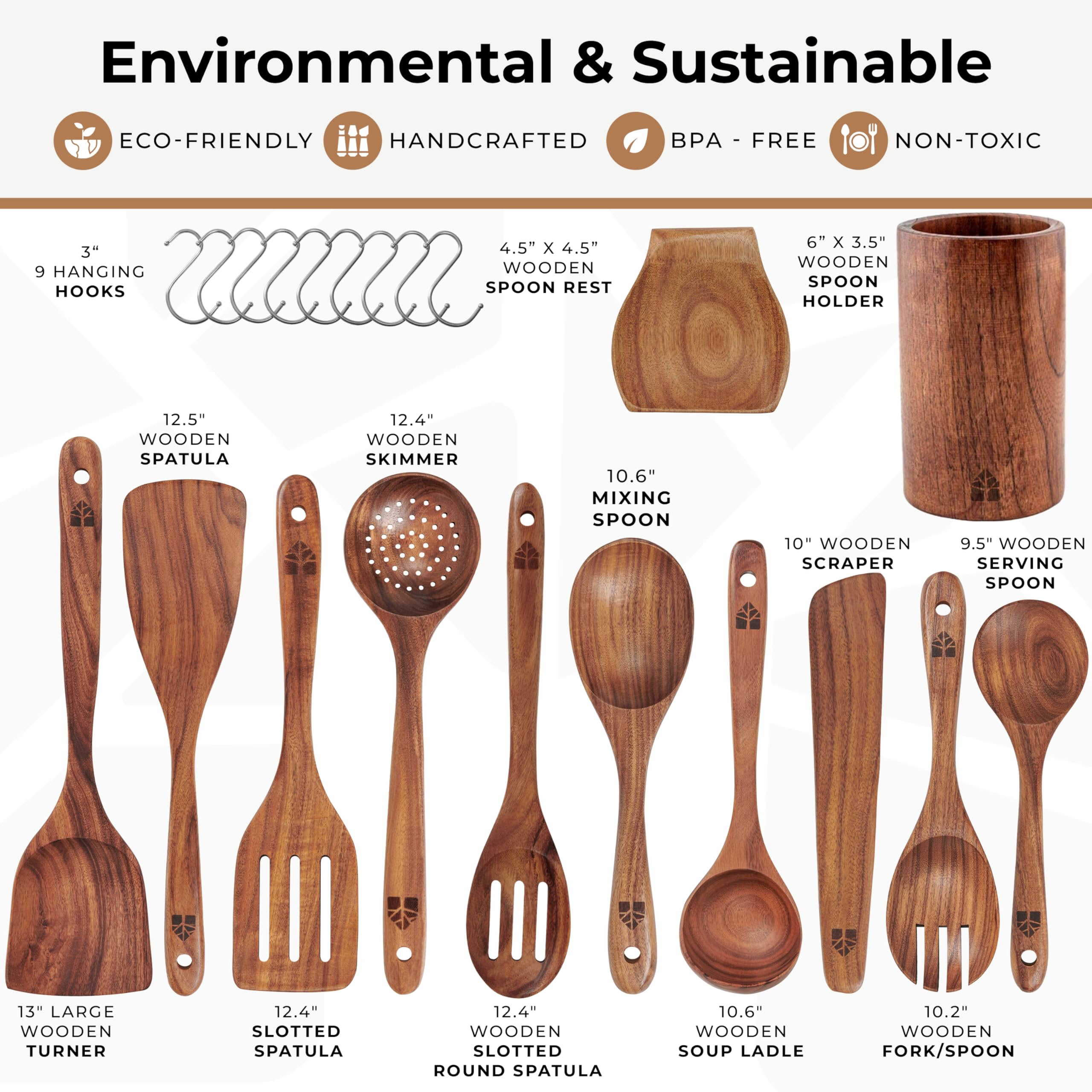 Woodenhouse nine hooks for utensils help tidy your kitchen wall.