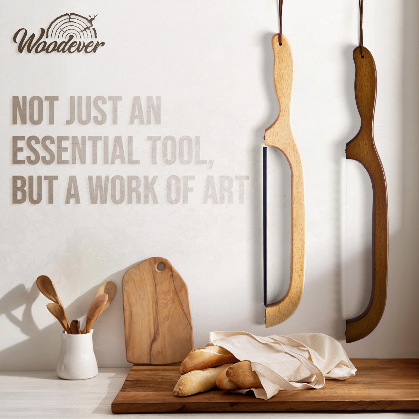 Woodever bread slicer used on bagels and baguettes