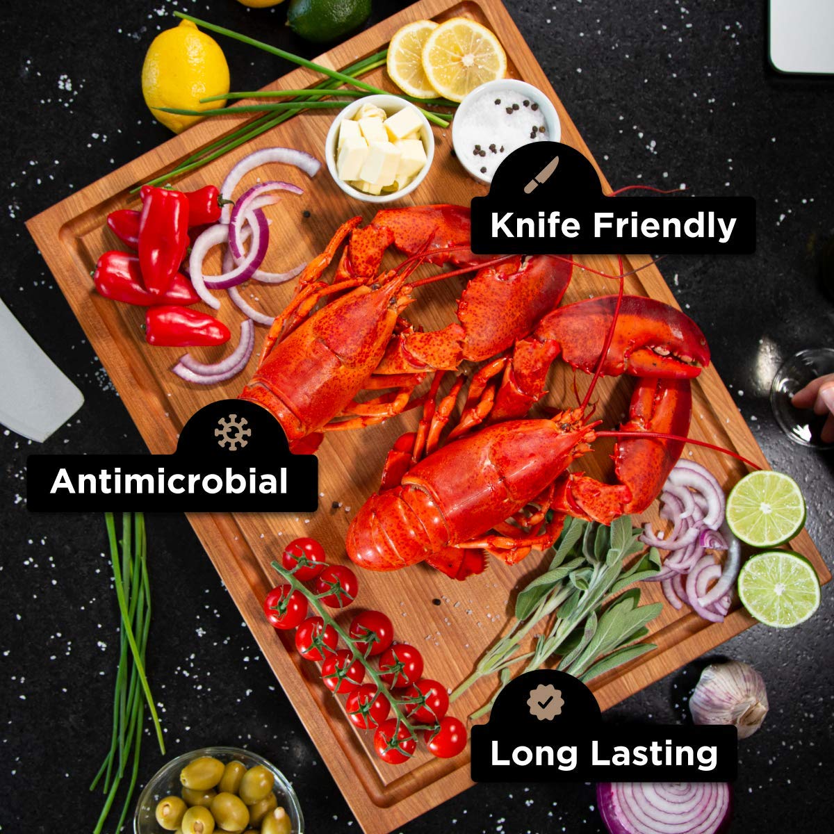 WoodForChef reversible cherry cutting board for dual-sided prep and serving options.