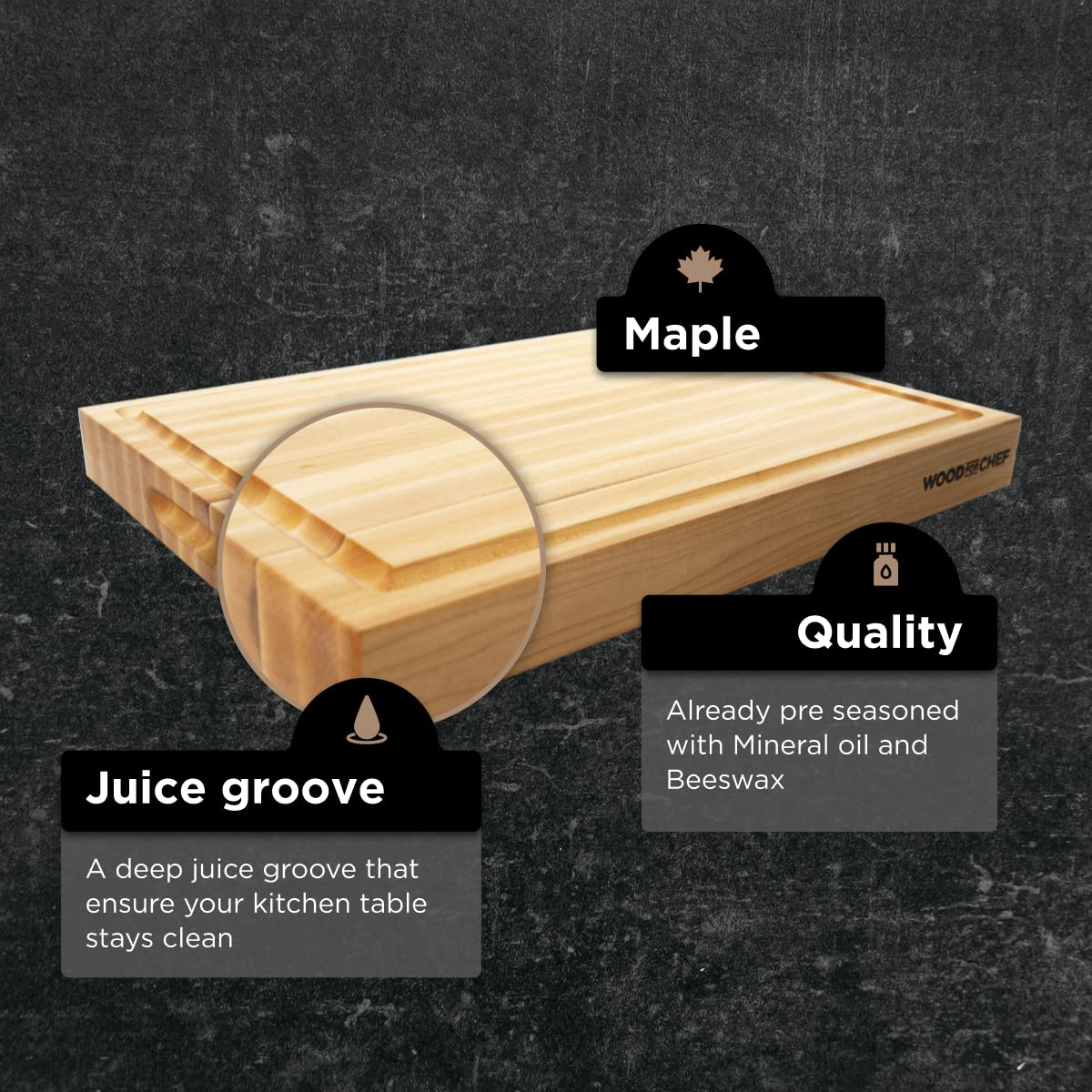 WoodForChef north American maple highlights natural grain and lasting durability for busy kitchens.