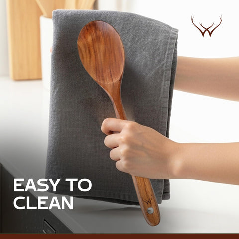 WOODLANDS USA teak spoon rest gift-ready on kitchen counter