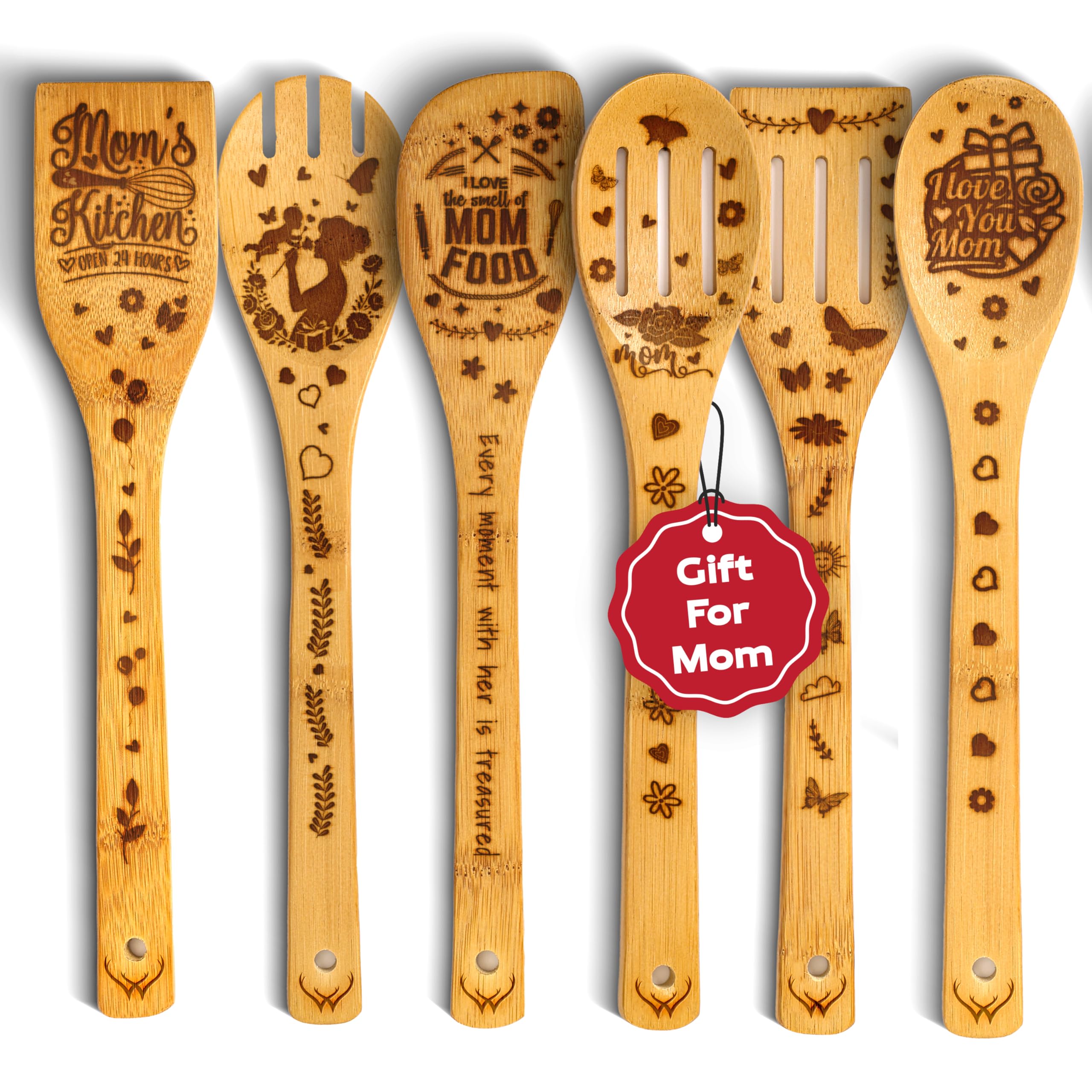 Woodlands USA cooking spoons 6-piece in bamboo for smooth stirring and even heat.