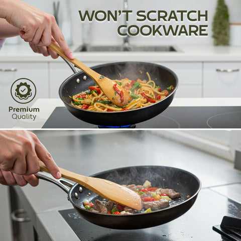 Ergonomic handle wooden utensils by Woodlands USA for comfortable use