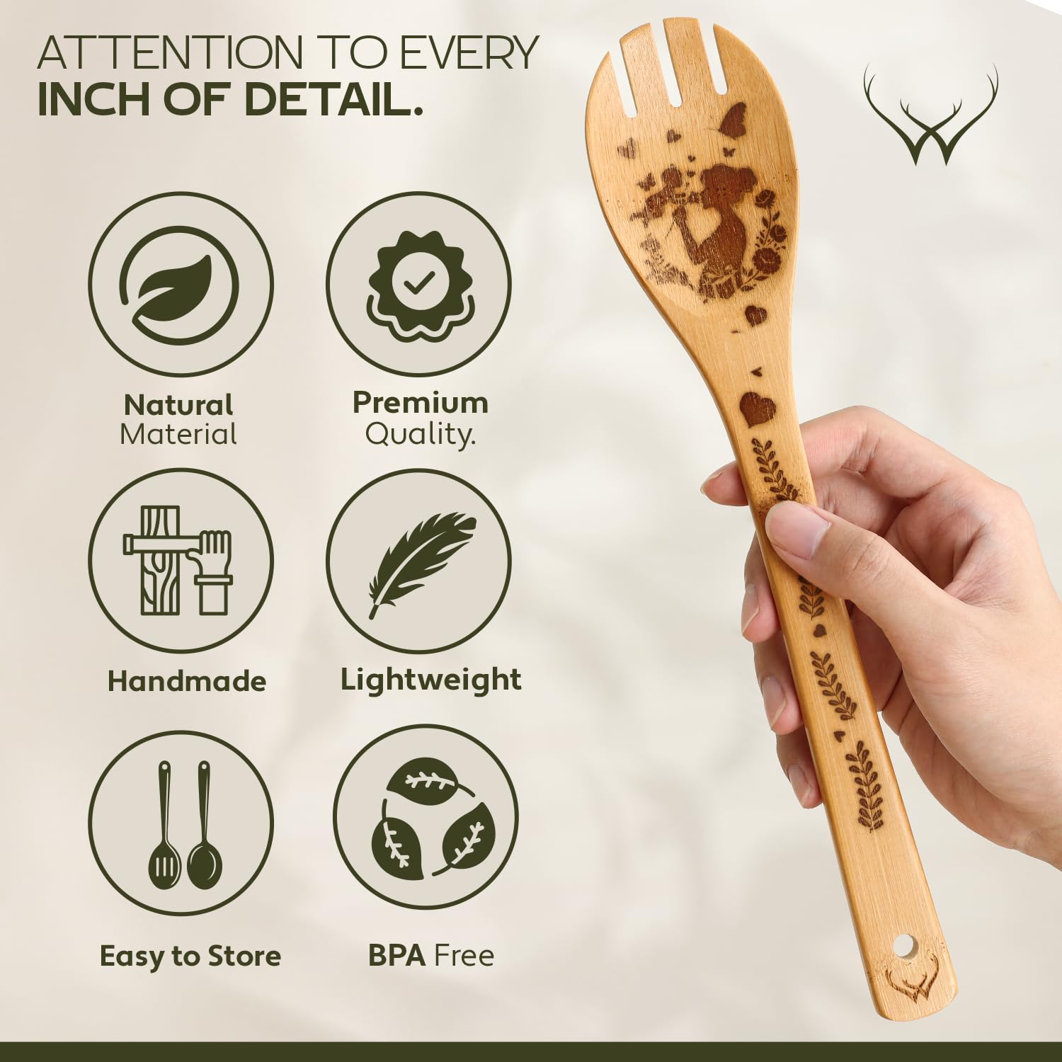 Woodlands USA gift-ready wooden utensils set for mom or cooks.