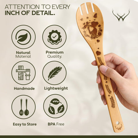 Woodlands USA gift-ready wooden utensils set for mom or cooks.