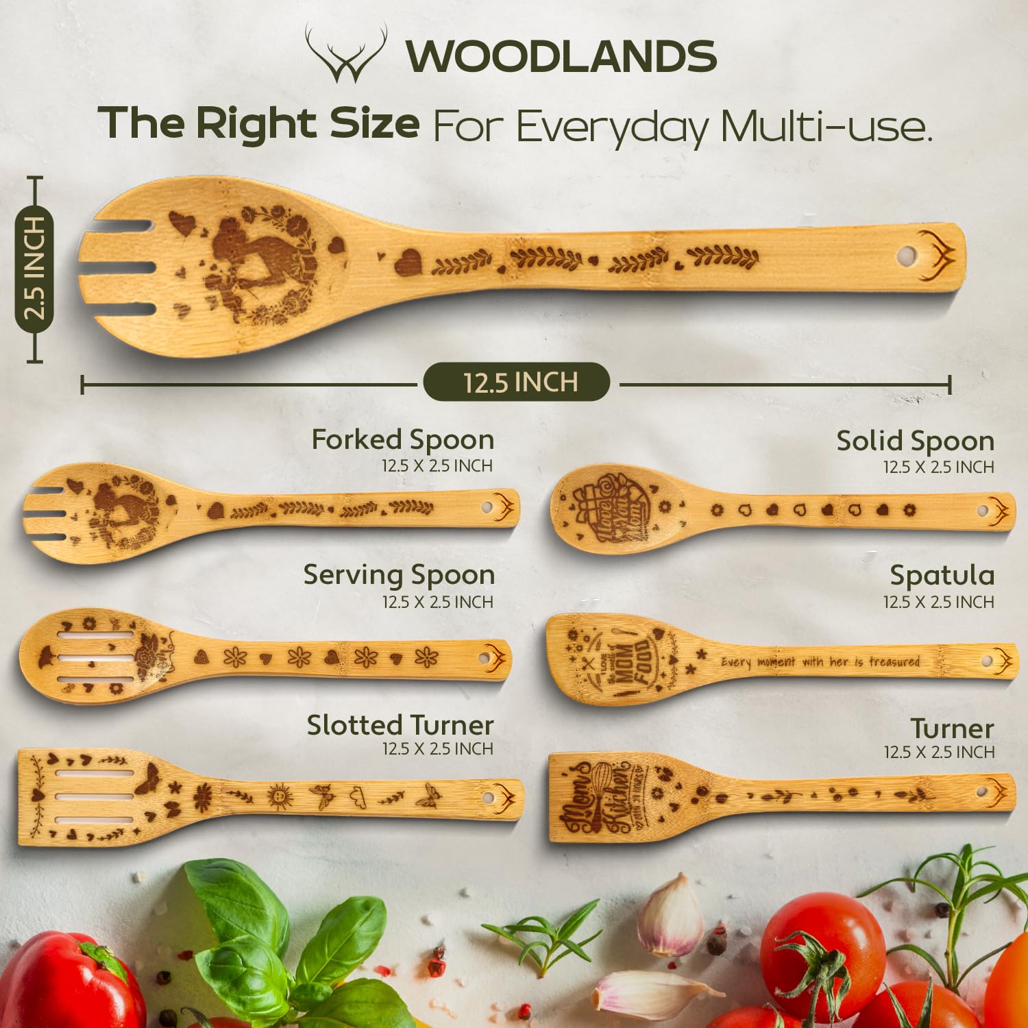 Woodlands USA heat-resistant utensils protect cookware while enabling easy stirring.