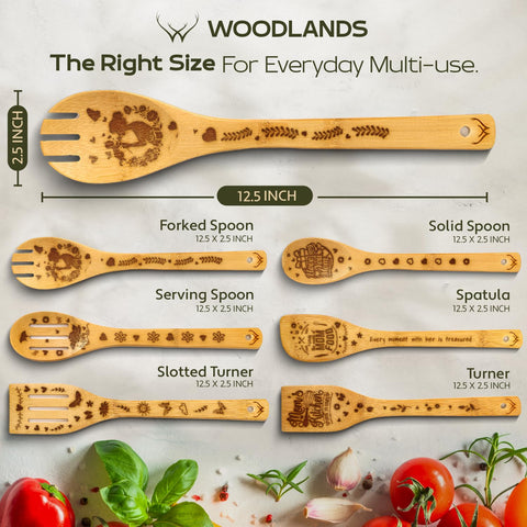 Woodlands USA heat-resistant utensils protect cookware while enabling easy stirring.