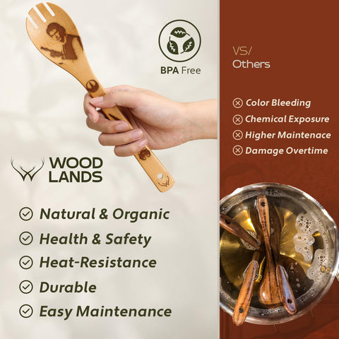 Scratch-free nonstick cookware protected by Woodlands USA wooden tools