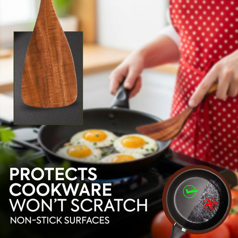 Woodlands USA wooden spatula being cleaned to highlight easy maintenance