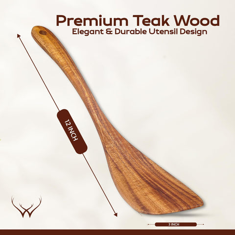 Woodlands USA spatula on nonstick pan showing scratch-free design
