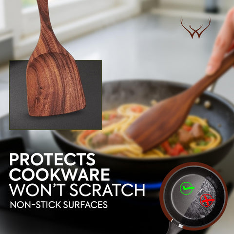 Woodlands USA teak ladle pouring sauce with control