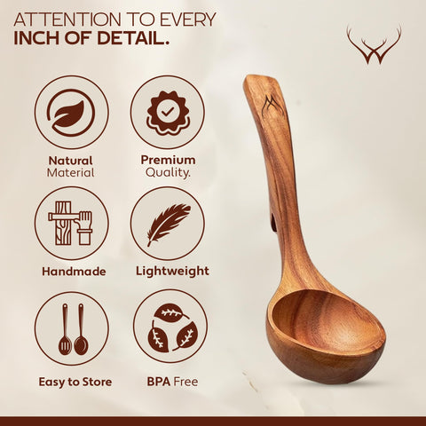 Woodlands USA teak ladle set closeup grain detail.