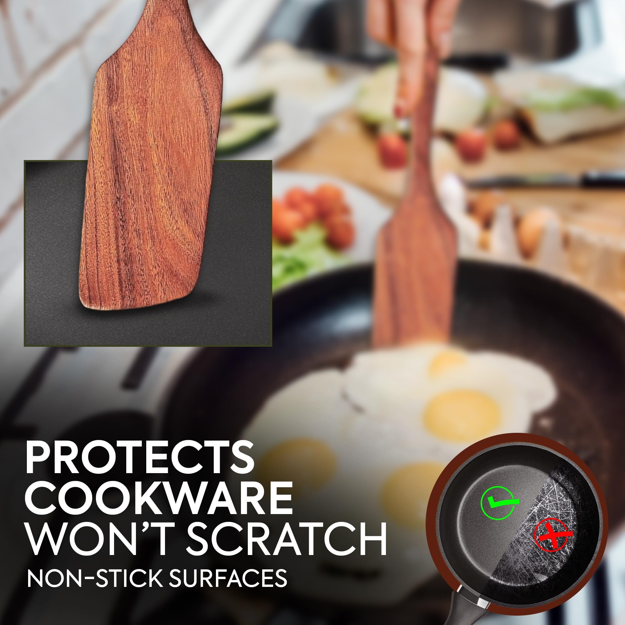 Woodlands USA teak wooden spoon for versatile stirring and serving.