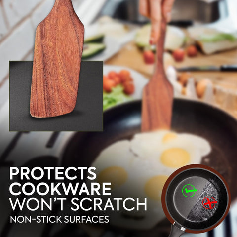 Woodlands USA teak wooden spoon for versatile stirring and serving.