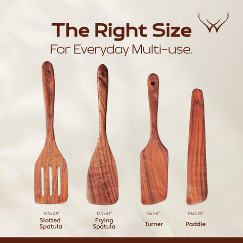 Woodlands USA teak spurtle slotted spatula lifting food with ease.