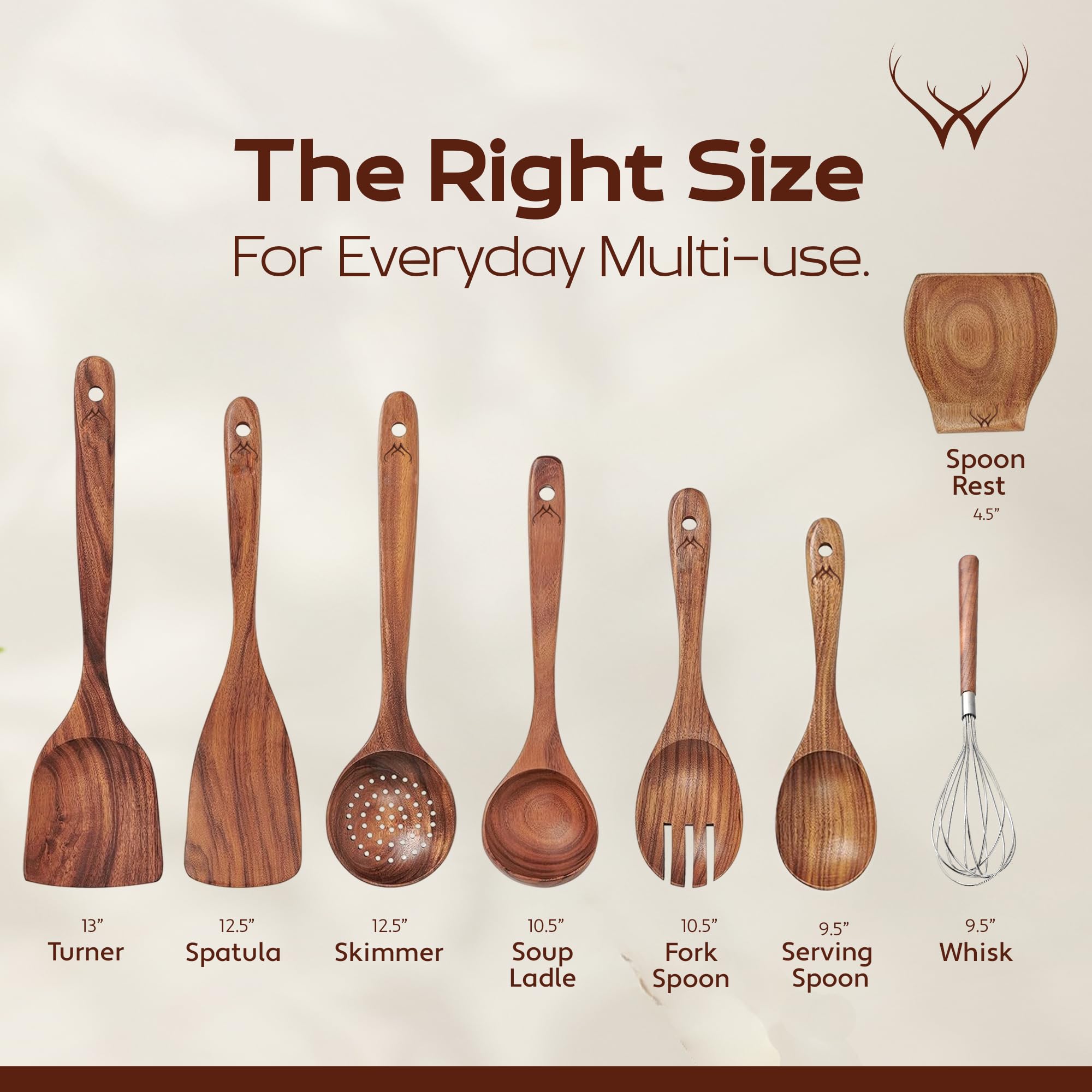 Woodlands USA teak utensils close-up reveals durable wood grain