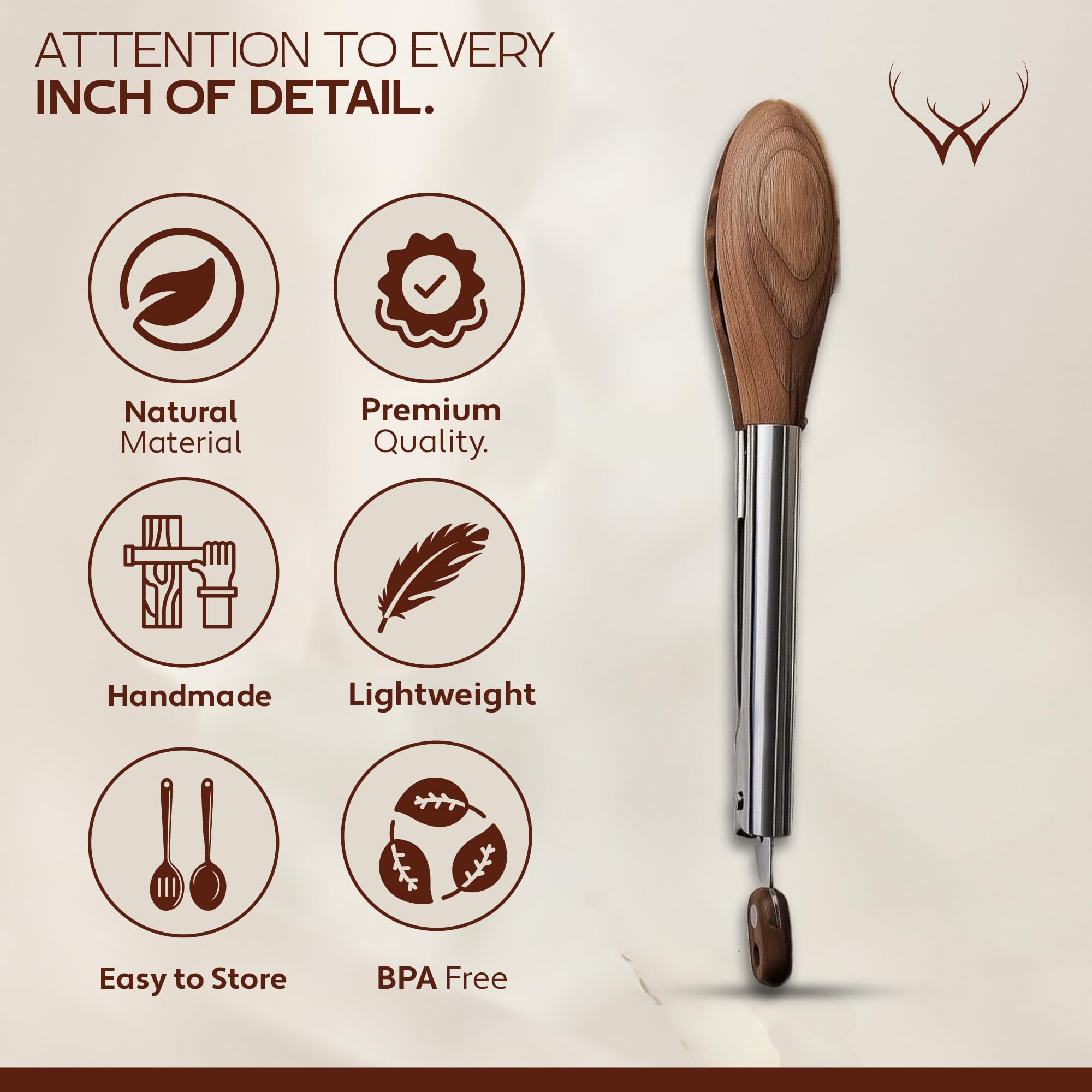 Woodlands USA walnut wooden tongs air fryer ready for safe appliance use.