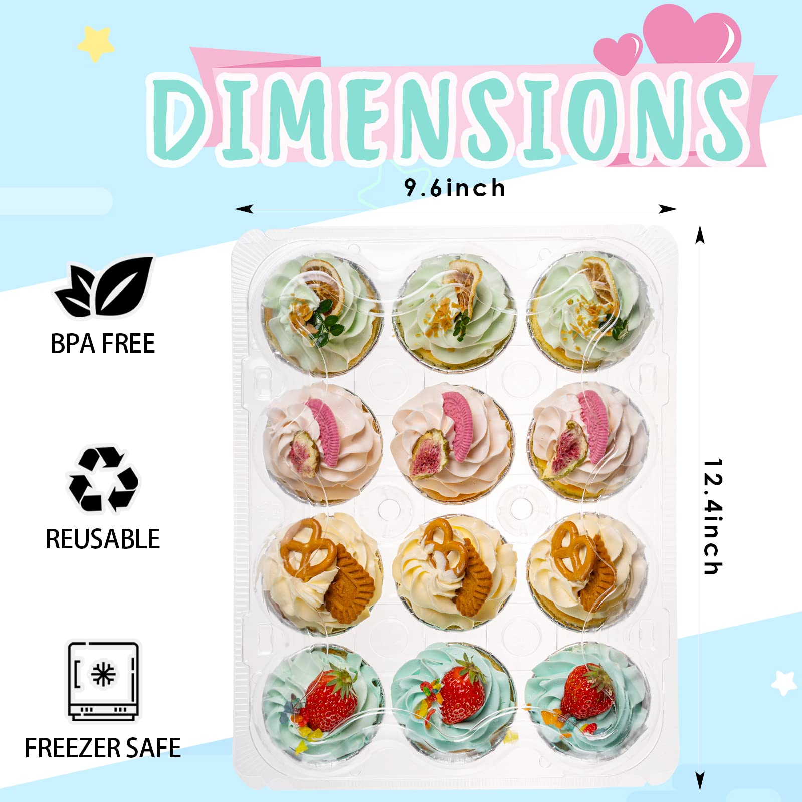 WookGreat clear container with high dome lid showing tall-topped cupcakes