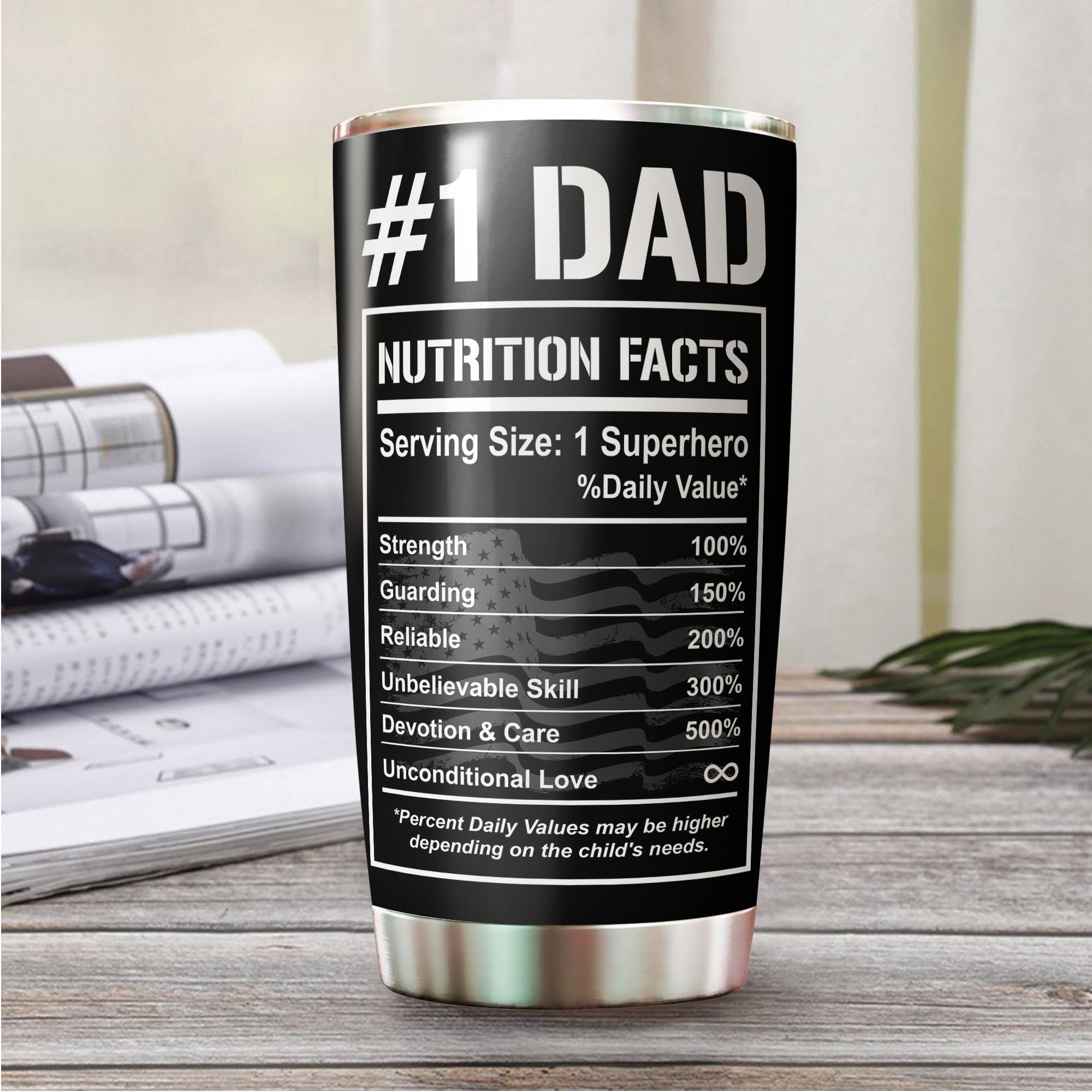 WOOKOO Dad Tumbler holds 20 ounces for longer sipping sessions.