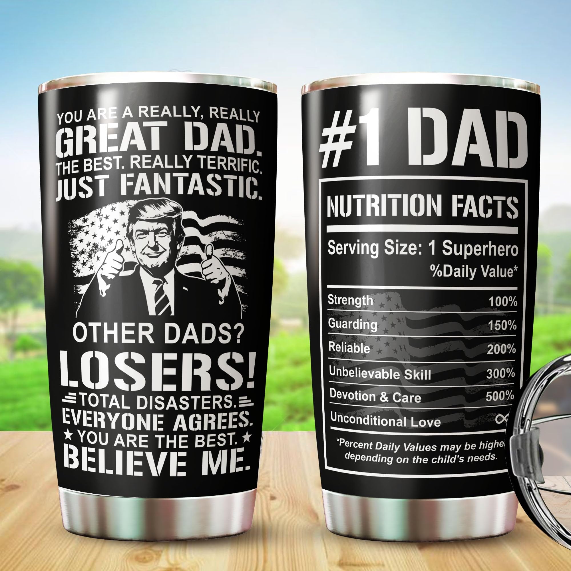 WOOKOO Dad Tumbler with double-wall insulation keeps beverages hot or cold.