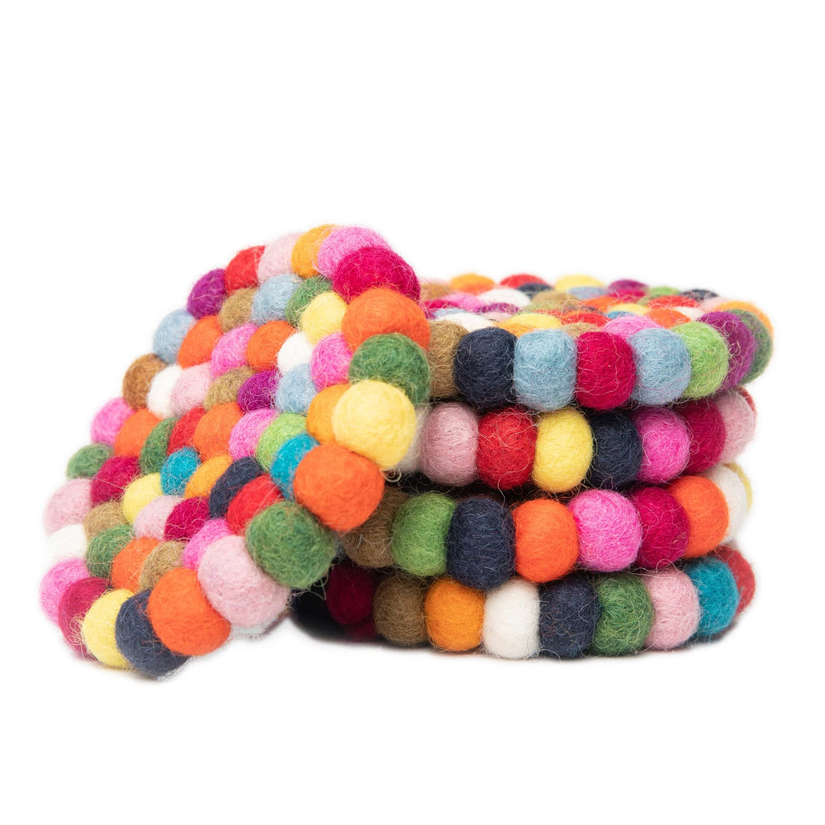 Woolygon round felt ball coasters multicolor protect surfaces from moisture