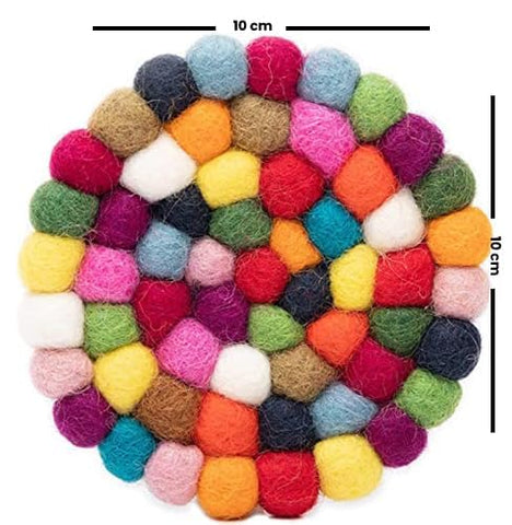 Woolygon multicolor coasters absorb spills and condensation effectively