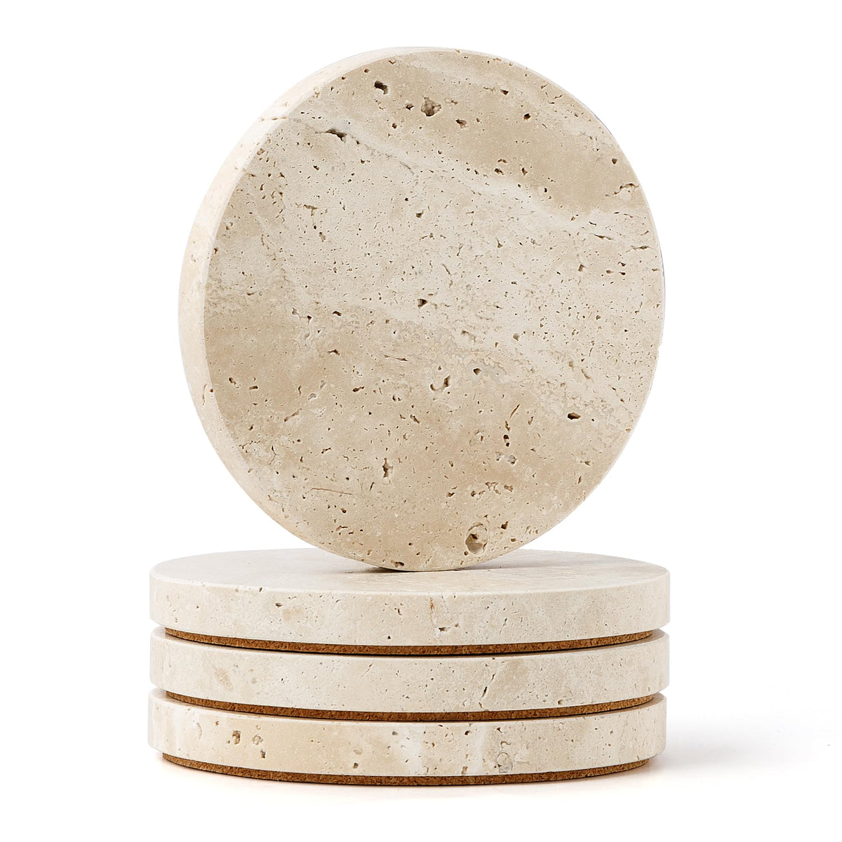 WORHE travertine coaster close-up showing natural veins and premium material