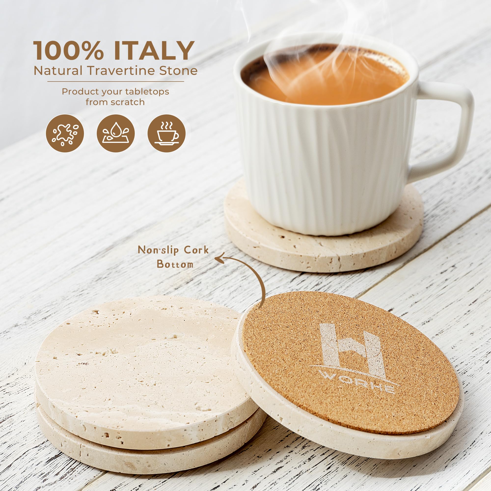 WORHE travertine coaster UV-resistant finish preserves color indoors and outdoors
