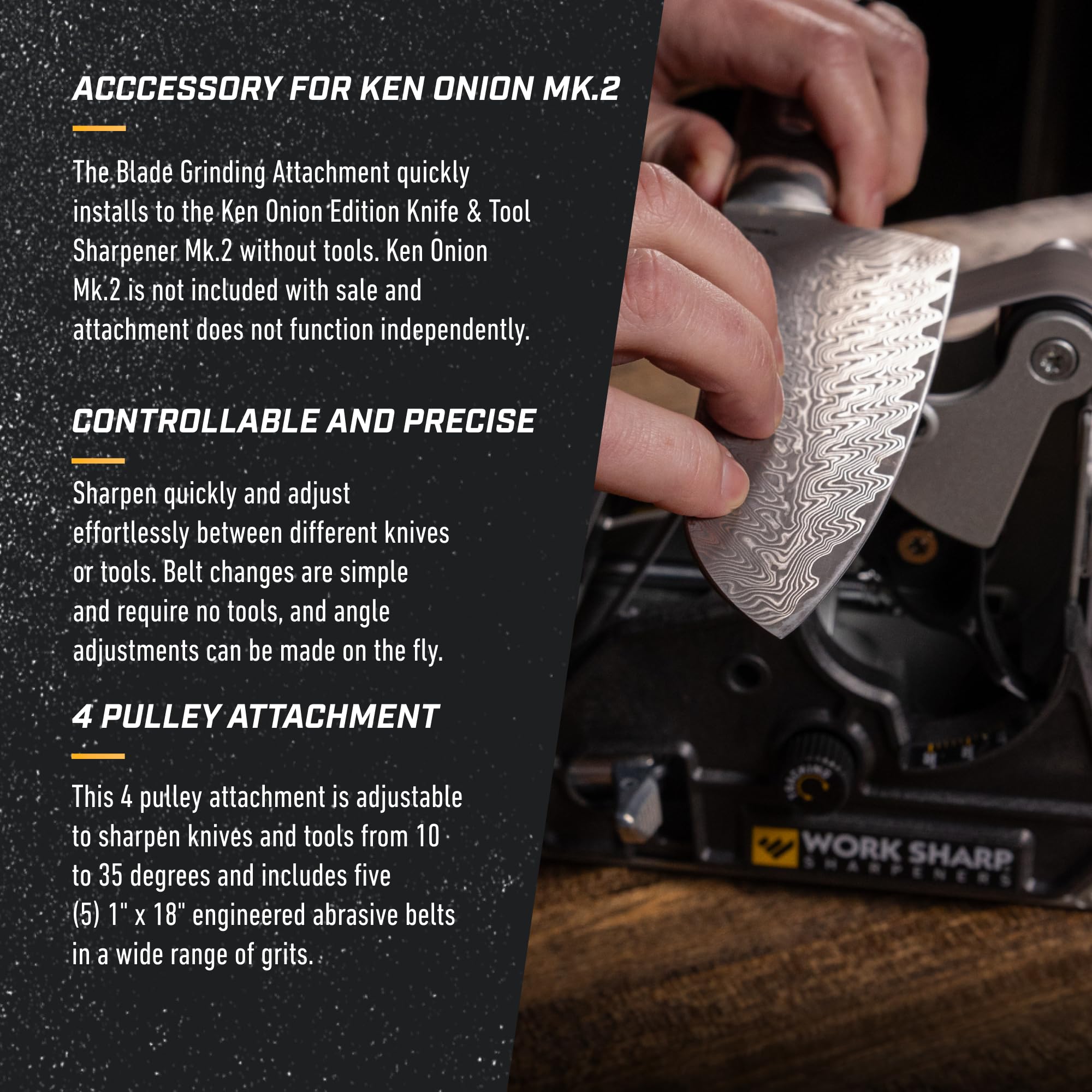 Work Sharp Blade Grinder Attachment knob-adjustment close-up illustrating precise angle control.