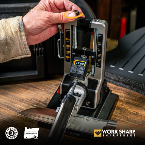 Carry case with foam inserts from Work Sharp for organized storage.