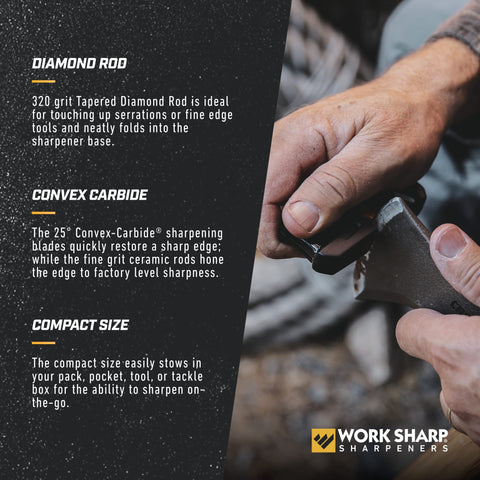 Work Sharp EDC Pivot Plus 25-degree guidance ensures consistent sharpening across blades.