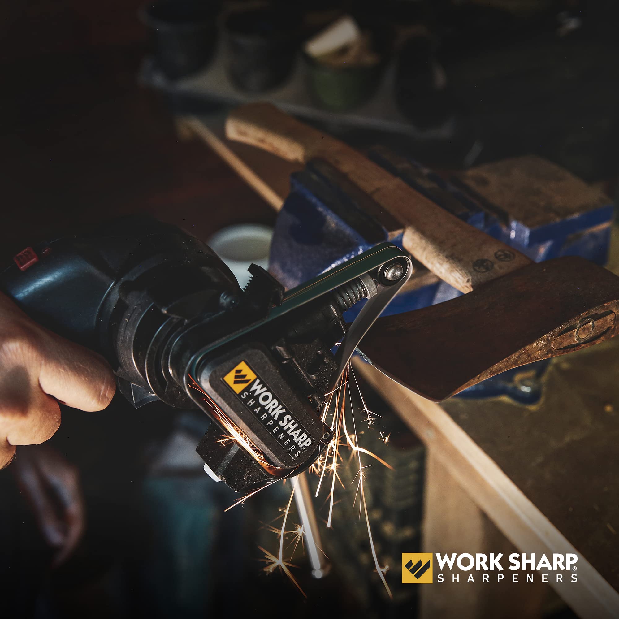 Edge guide maintains consistent 20°/25° angles for reliable sharpening