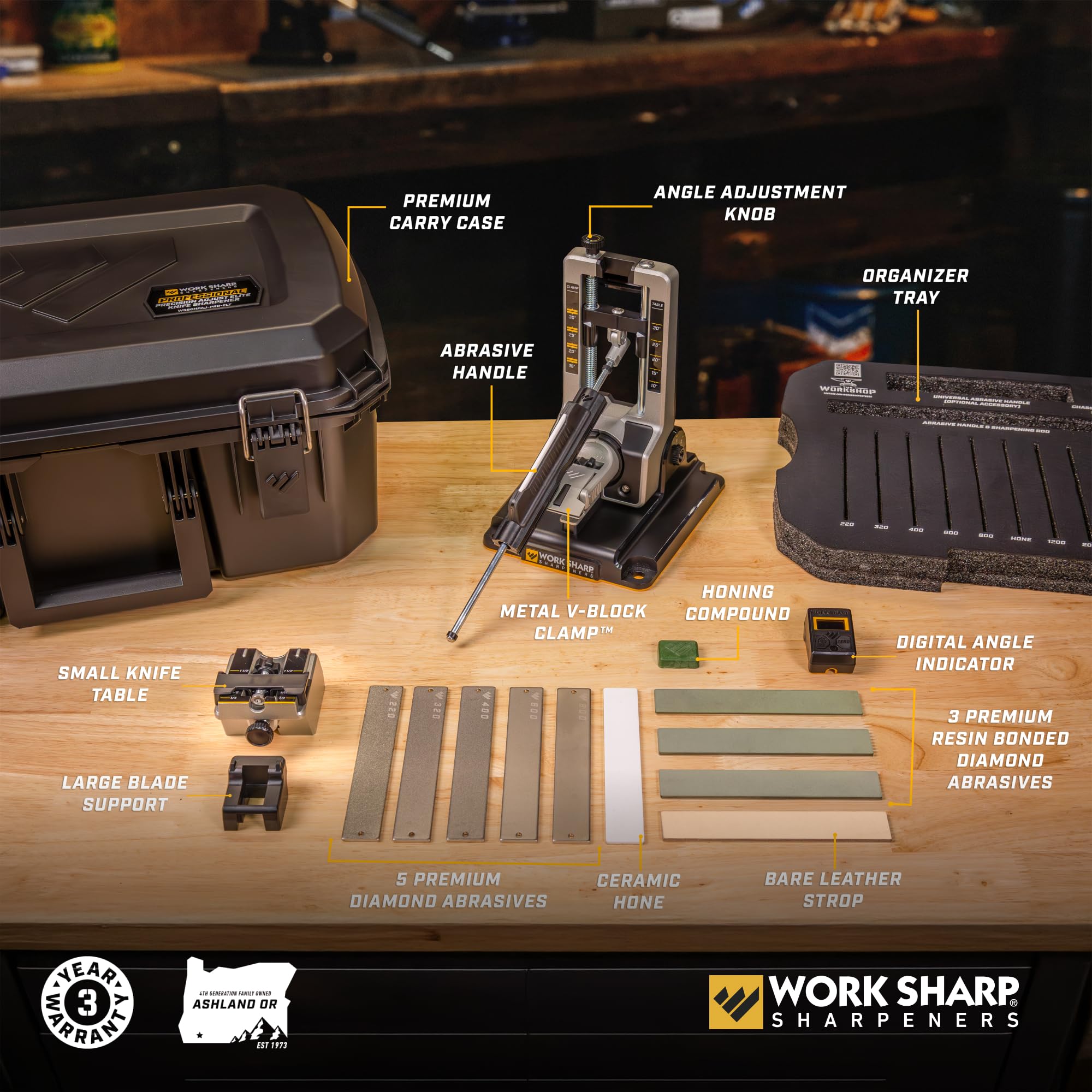 Work Sharp sharpener showing rugged metal construction for durable performance.